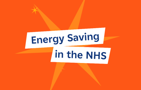 Orange EDF branded background, white text which reads "NHS Energy Saving Tips" in EDF Font