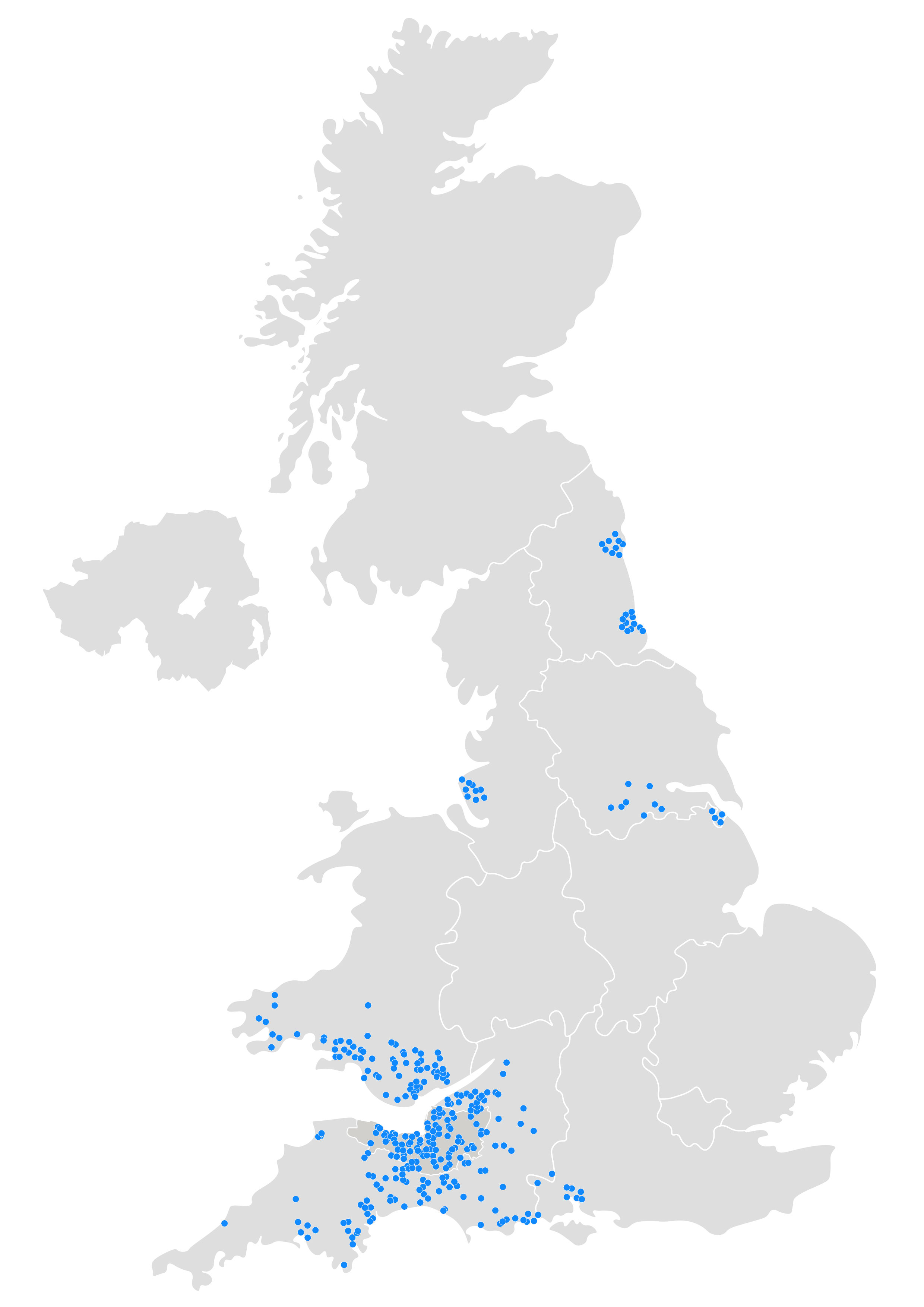 Map of training centre places
