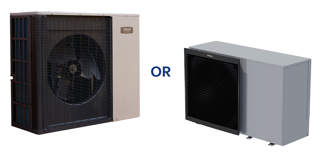 Photo of an indoor and outdoor heat pump