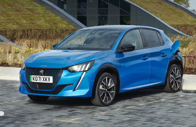 blue peugeot e-208