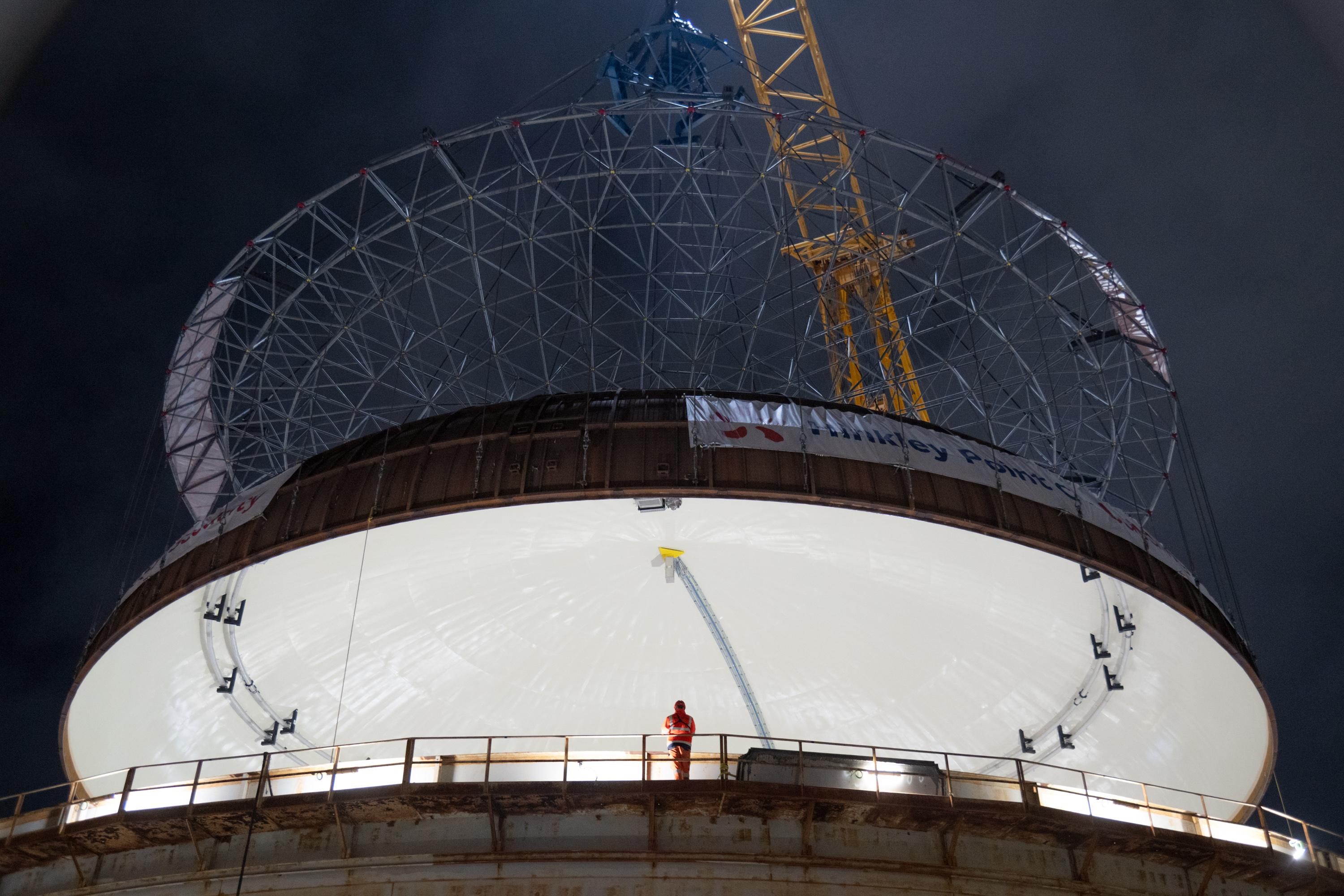 The steel dome is 14-meters tall, weighs 245-tonnes and is made up of 900 welds.