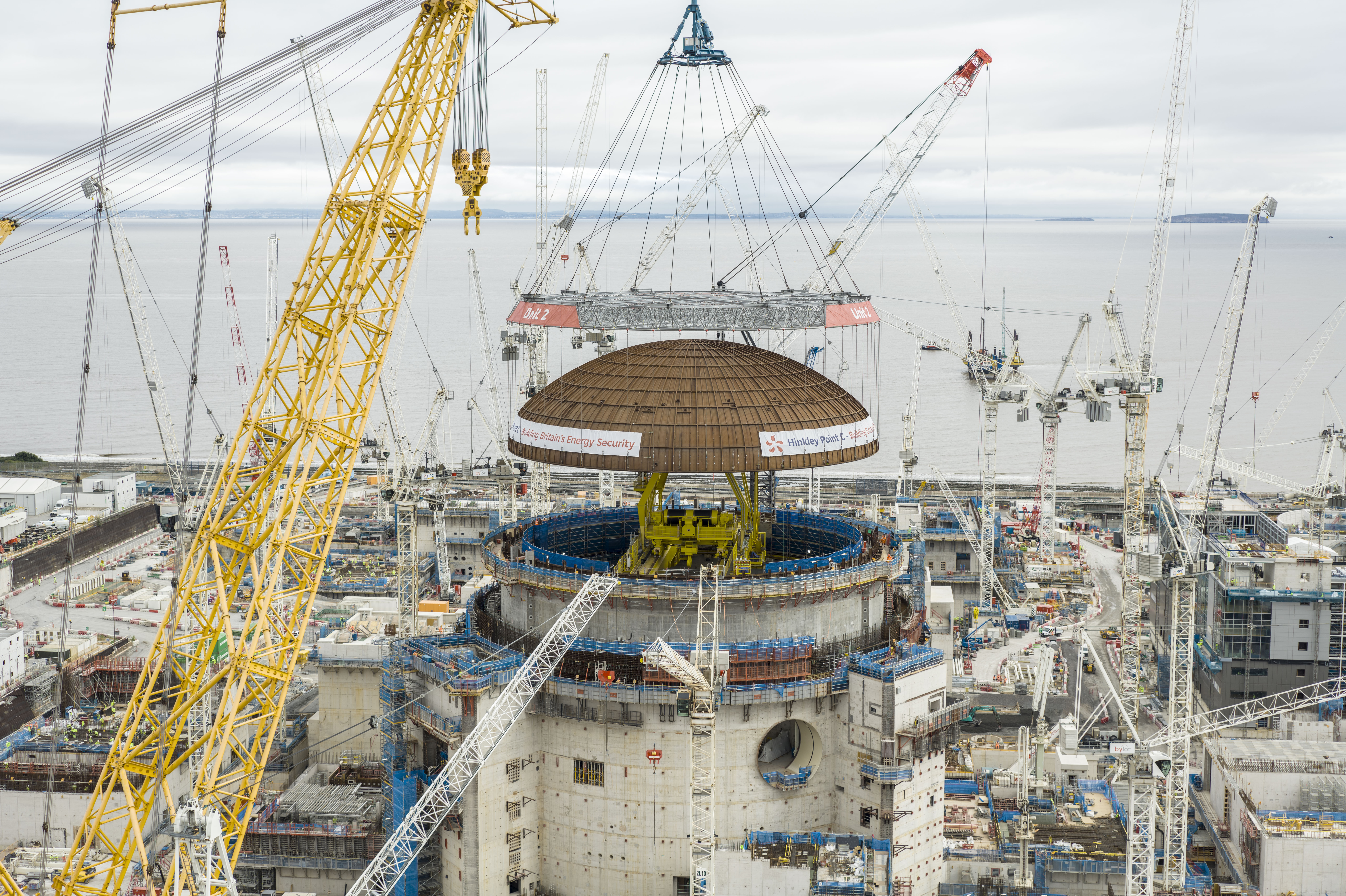 The world’s largest crane, “Big Carl” has lifted the dome onto the second reactor building.