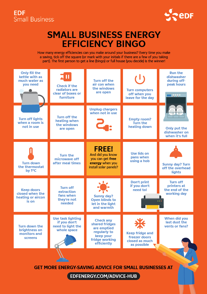 Branded bingo card to encourage small businesses to reduce energy usage through fun