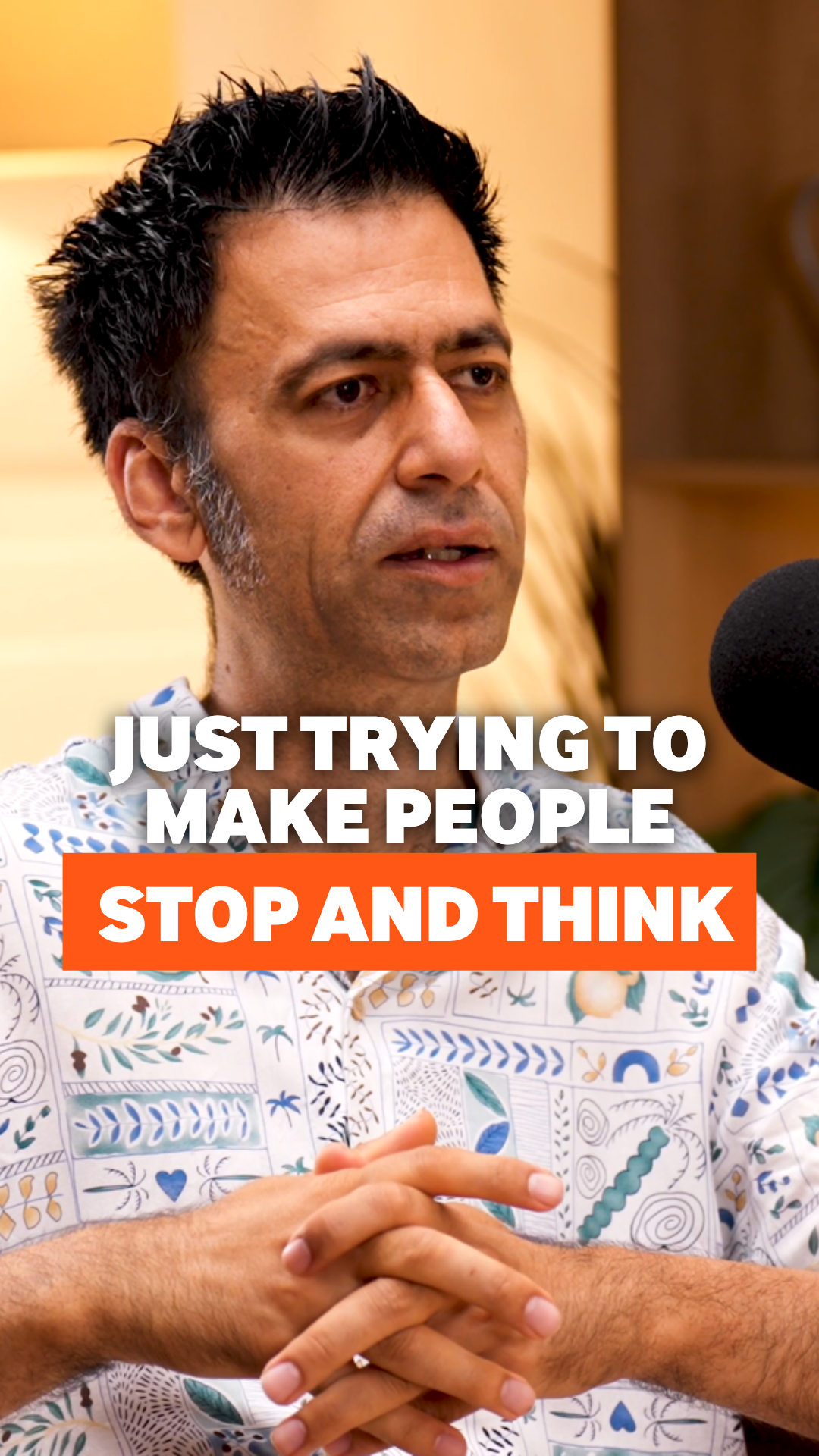 Quote and image of episode 7 podcast: 'just trying to make people stop and think'