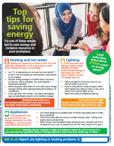 top tips for saving energy poster