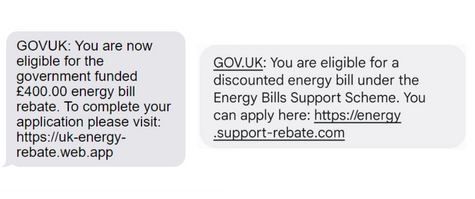 Fake text messages falsely claiming to be from GOV.UK