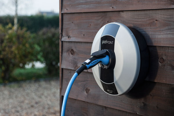 Pod Point Solo home charger on barn wall