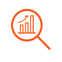 Orange data insight icon magnifying glass smaller