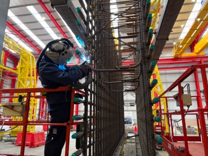 Welder producing reinforced bar cages in the Avonmouth factory
