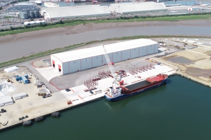 Ship preparing to take reinforced bar cages from the Laing O'Rourke factory in Avonmouth 