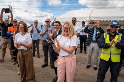 Celebrations after a successful demolition at Cottam