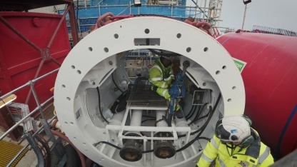 Engineers prepare to launch the tunnel boring machine