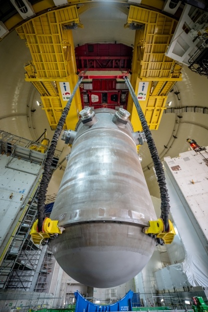 The second reactor positioned over the reactor pit. 
