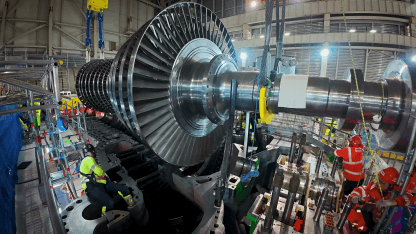 The assembly of the world’s largest steam turbine. 