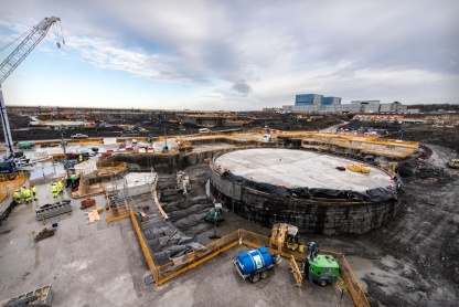Excavations around the base of the 'nuclear island' where the first reactor will sit.