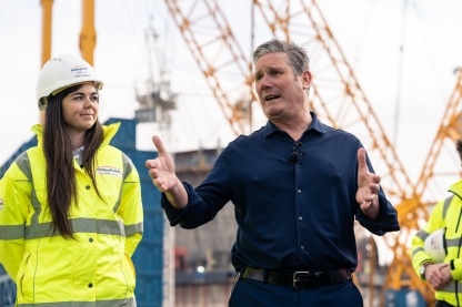 Photo of Sir Keir Starmer talking to Hinkley Point C workers