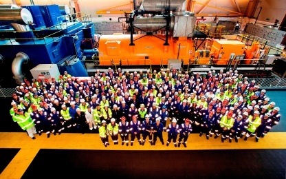 Hinkley Point B staff gathered in the Station's turbine hall.