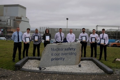 Station Director Peter Evans congratulates Hinkley Point B's 2021 apprentices as they graduate
