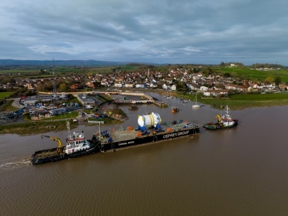 The reactor first arrived in Britain at Avonmouth Docks in Bristol before being transported by barge to Combwich Wharf on the River Parrett in Somerset.