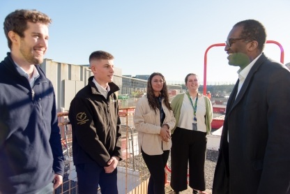 Kwasi Kwarteng MP meeting Hinkley Point C apprentices Chris Staple-Newton, Toby Martin, Honey Bulled, and Anna Gates