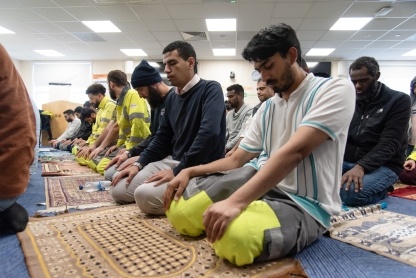 Hinkley Point C workers from the Muslim faith taking part in Friday prayers.