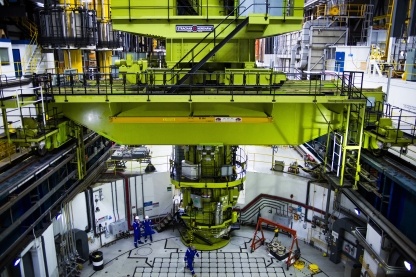 The fuelling machine pictured on top of one of the two reactors at Hinkley Point B