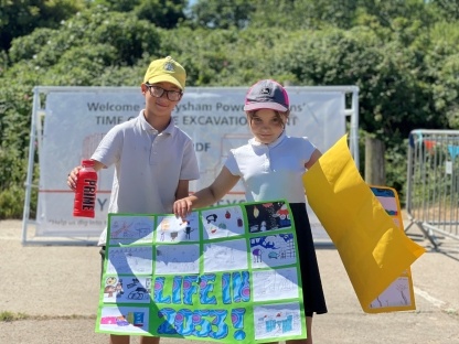 Overton St Helen's Primary pupils at the time capsule event