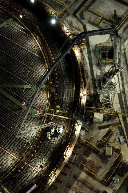 The view of the unit 2 base weighing 49,000 tonnes from one of the 43 tower cranes currently on site.