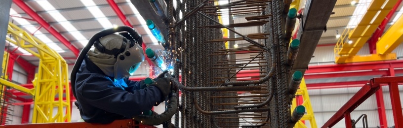 Welder producing reinforced bar cages in the Avonmouth factory