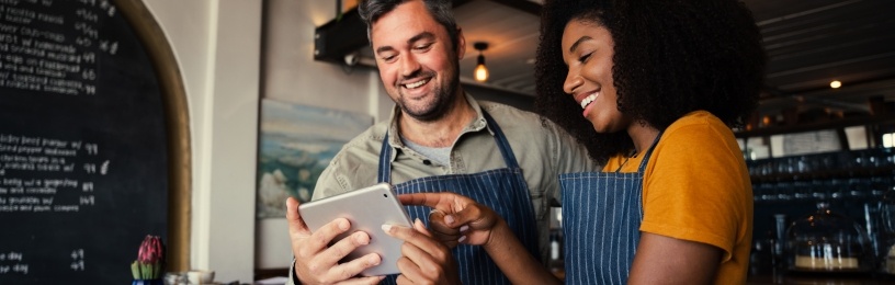woman and man smiling