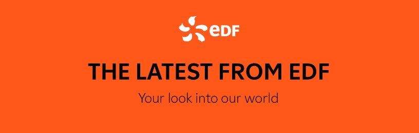 EDF customer newsletter header on orange background with white EDF logo showing