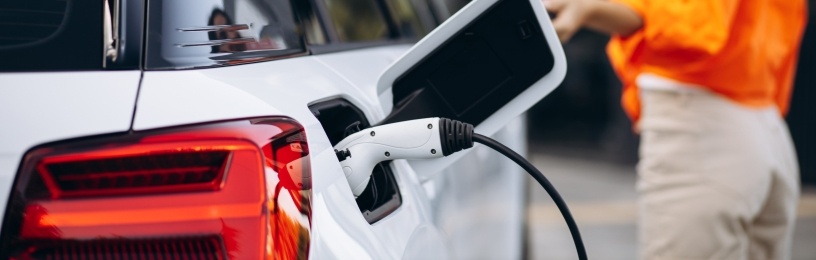 EV charging while owner looks on