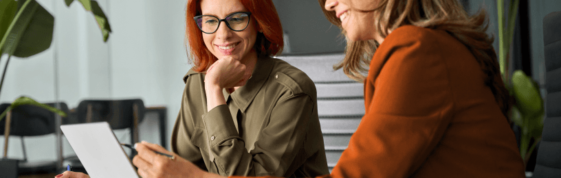 Two businesswomen talking 