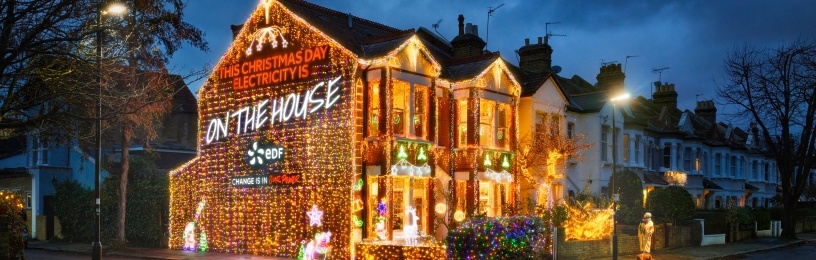 House fully lit up with Christmas lights