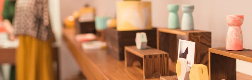 Small Business Pop Up Shop Pots on wooden stands