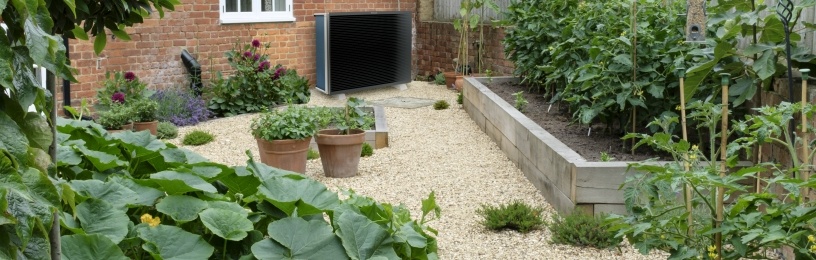 Daikin air source heat pump in garden