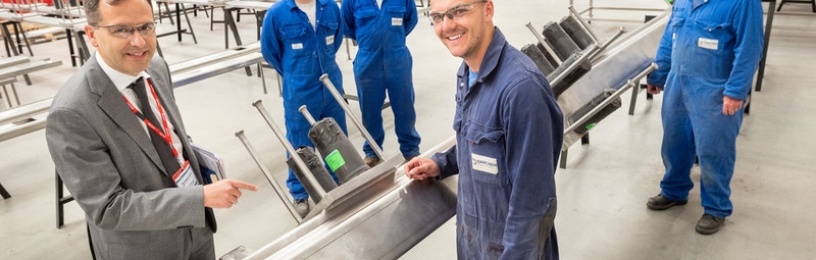 During his visit to Darchem’s Stillington factory, EDF CEO Simone Rossi met 21-year-old apprentice Declan Gordon from Hartlepool – one of the hundreds of workers engaged in the construction of Hinkley Point C.