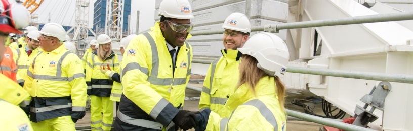 Kwasi Kwarteng meets EDF Apprentices Annabelle Nash and Sam English on-site at Hinkley Point C