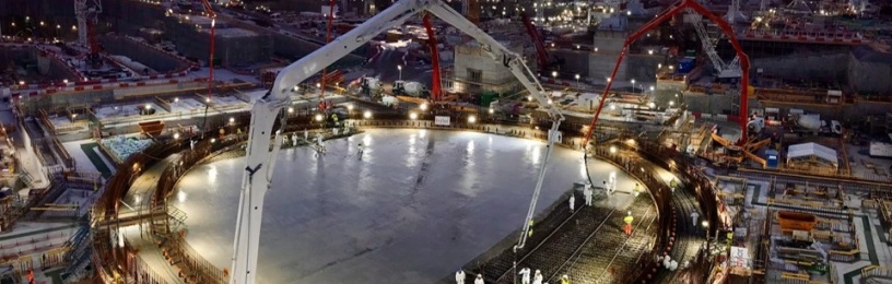 Final section of the 20,693m3 of concrete being poured into the foundation of Unit 2's Nuclear Island.