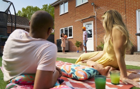 Family sitting in the garden 