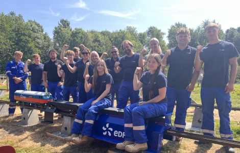 Heysham apprentices and EDF locomotive