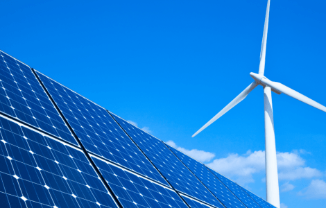 solar panels and wind turbine