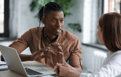 Businessman and woman negotiating