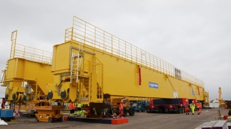 Image of the turbine hall girder being delivered to the Hinkley Point C site