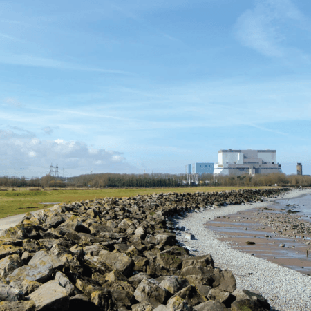 Hinkley Point B power station photographed from the beach