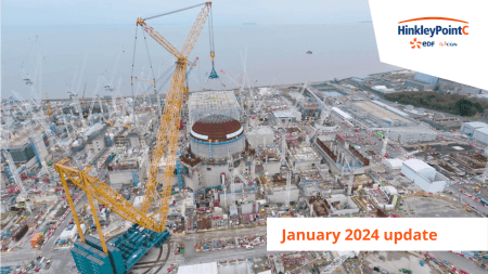 site with the dome being put on unit 1 and the words January 2024 update