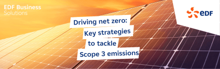Wording reading Driving net zero: Key strategies to tackle Scope 3 emissions on solar panelled background image