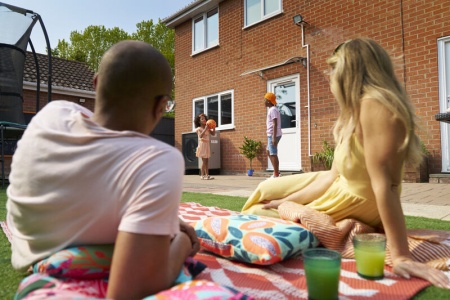 Family sitting in the garden 