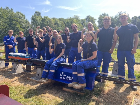 Heysham apprentices and EDF locomotive