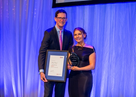 Amy accepting her award from Mark Hartley, Hinkley Point C CEO.jpg